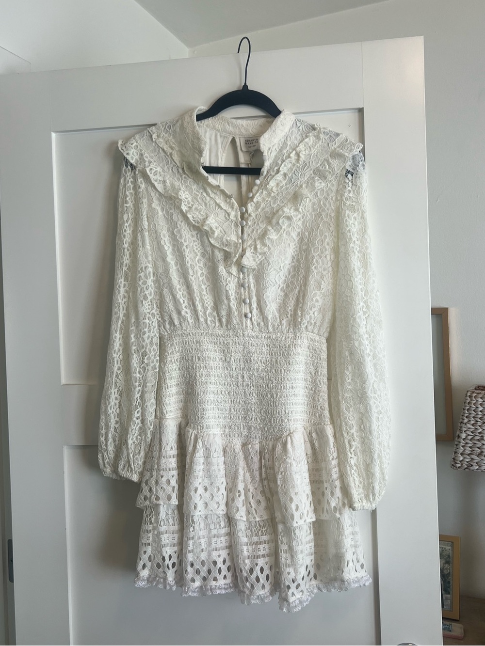 NWT HEMANT & NANDITA White Lace Long-Sleeve Mini Dress - Picture 3 of 7